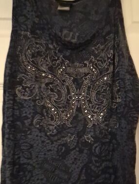 Harley-Davidson Black & Navy Rhinestone Graphic Tank